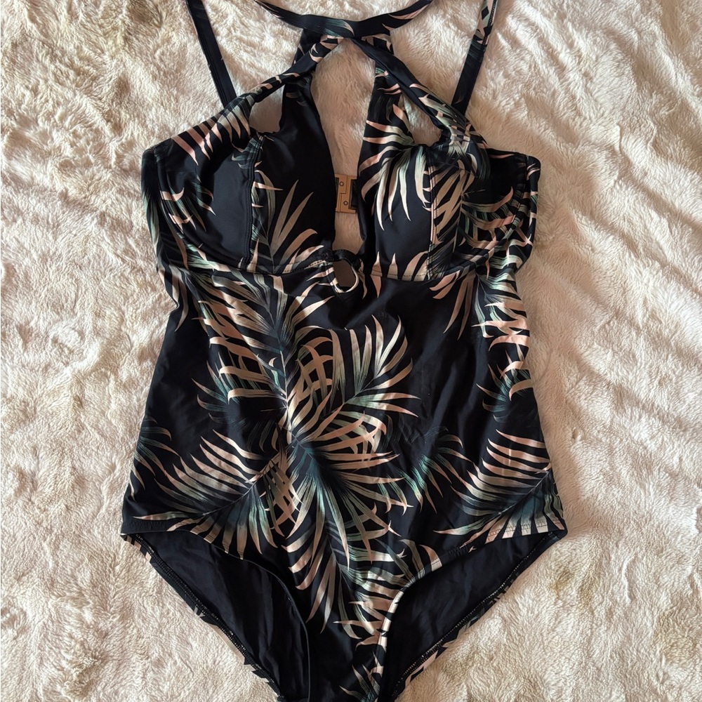 City Chic Cancun Tropical Leaf Underwire One Piece Swimsuit